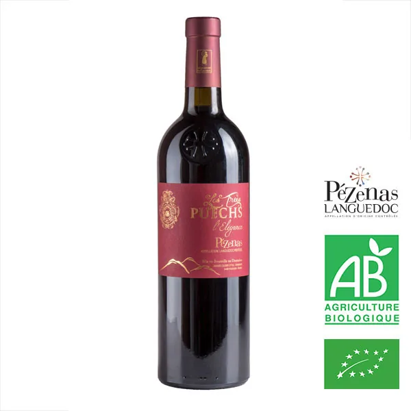 Bouteille de L'Élégance — LES TROIS PUECHS, vin rouge