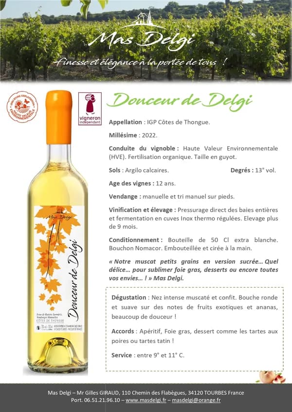 Bouteille de Douceur de Delgi — MAS DELGI, vin blanc doux