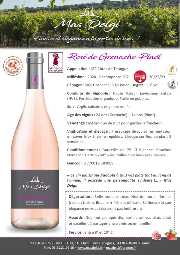 Bouteille de Rosé de Grenache Pinot — MAS DELGI, vin rosé