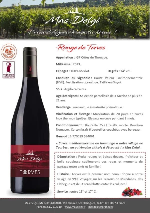 Bouteille de Torves — MAS DELGI